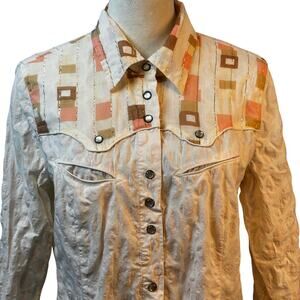 Mix It Western Button Up Pearl Button Long Sleeve Neutral Color Rose Embroidered